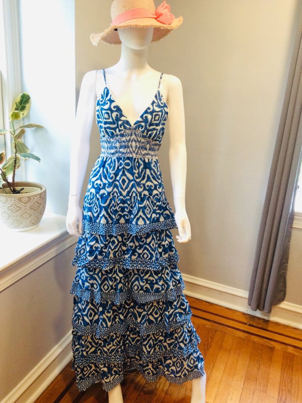 Alice + Olivia Blue White Cotton Designer Dress Size 2 Luxury Boutique Dress